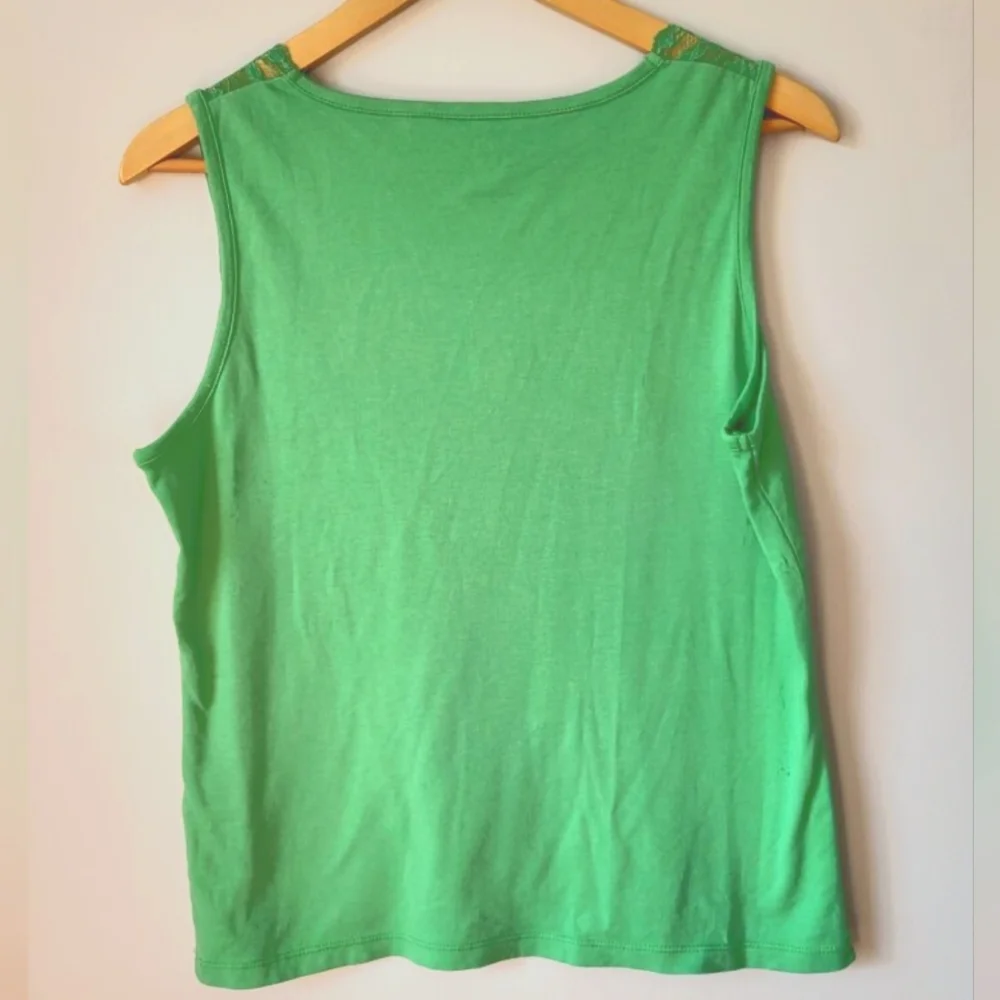 TANJAY Green Lace Trim Cotton Tank Top - Picture 3 of 5
